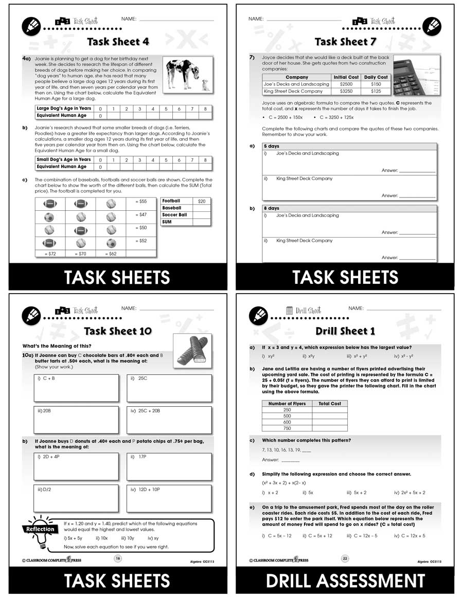 Algebra - Task Sheets Gr. 6-8 - eBook